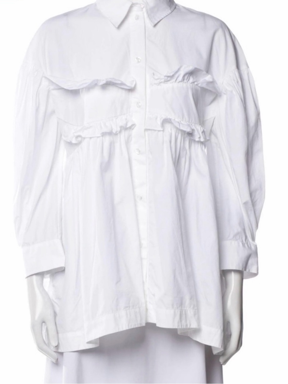 Simone Rocha White Ruffled Poplin Button-Up Blouse